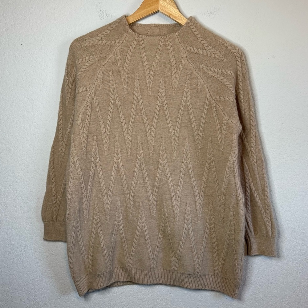 Noracora Super Soft Beige Tan Long Sleeve Mock Neck Fisherman Style Sweater XL